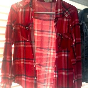 Red white and blue button down flannel